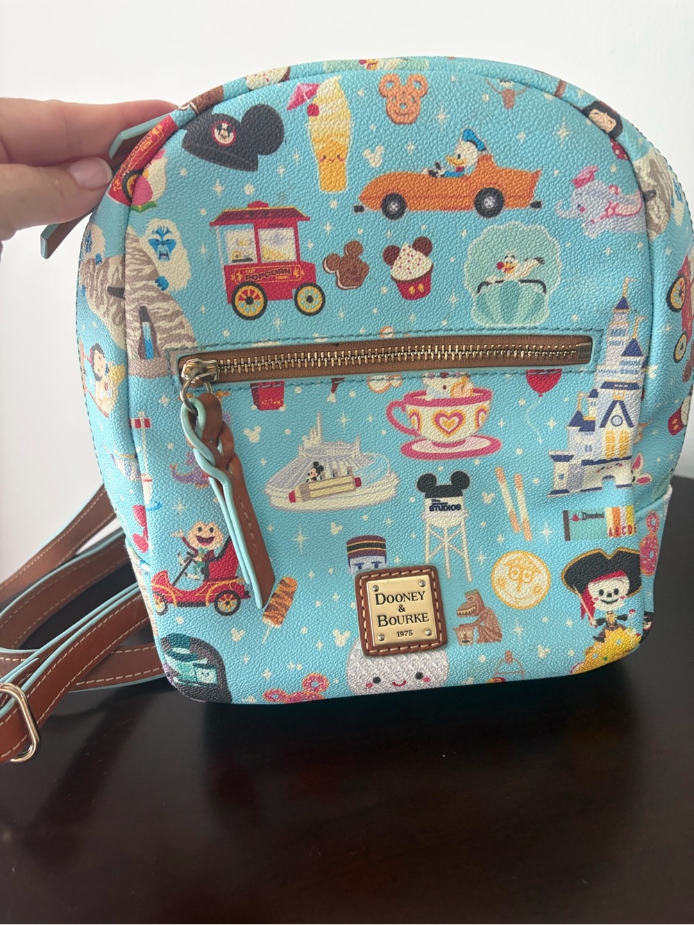 Dooney & Bourke Red Interior Mini Backpack with Light Blue Trim - Picture 2 of 7